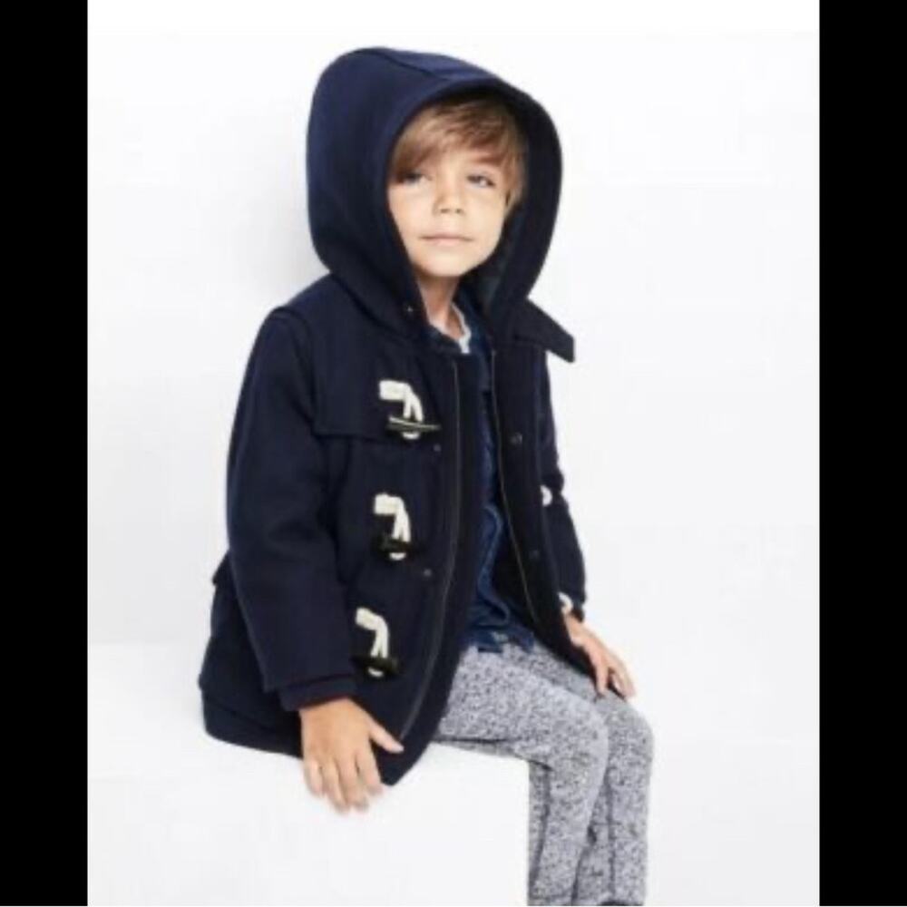 Baby GAP toggle wool blend hooded winter jacket navy pea coat size 3-6M